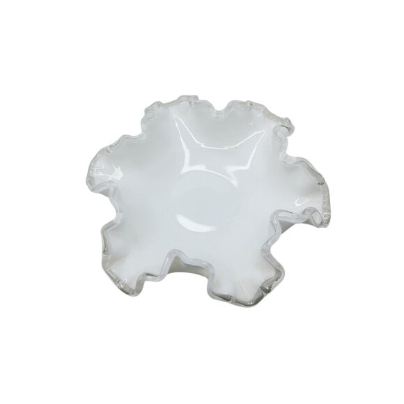 Vintage Fenton Silver Crest White Milk Glass Ruffled Edge Bowl Decorative Center - Picture 4 of 5